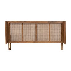 Brown Rubber Wood Queen Size Headboard with Wrap-Around Design and Modern Style
