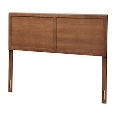 Walnut Brown Rubberwood Queen Headboard with Mid-Century Design and Sturdy Frame