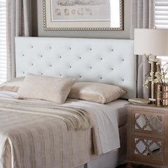 White Faux Leather Upholstered Button-tufted Queen Size Headboard