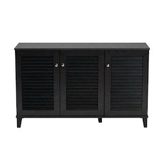 Dark Grey shoe storage cabinet with 8 shelves and engineered wood construction