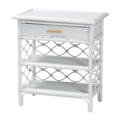Rattan Nightstand with Coastal Style and White Leg Finish
