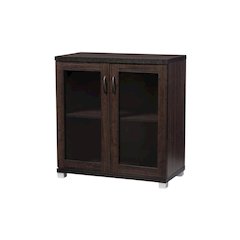 Dark Brown Sideboard Storage Cabinet With Glass Doors For Contemporary Living