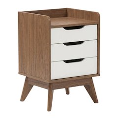 Mid-Century Modern Nightstand in White and Walnut Wood with Storage Drawers