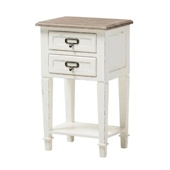 Distressed Finish Wood Nightstand in Weathered Oak, White Wash, Provincial Style
