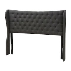 Dark Grey Fabric Queen Wingback Headboard, Button-Tufted Design, Foam Padding