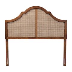 Rubber Wood Headboard in Ash Walnut Finish with Synthetic Rattan Panel