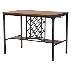 Vintner Industrial Brown and Black Pub Table with Built-In Wine Cage