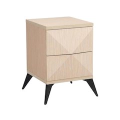 Two-Tone Light Brown, Black Wood Nightstand, 2 Drawers, Mid-Century Style