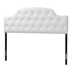 Queen Size White Faux Leather Upholstered Button-tufted Scalloped Headboard