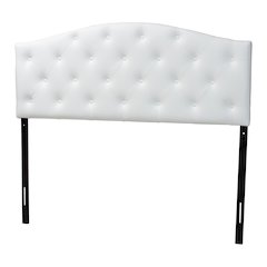 Full Size White Faux Leather Upholstered Button-tufted Scalloped Headboard