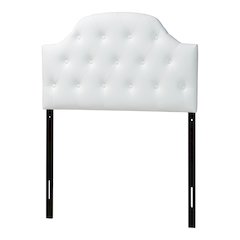 White Faux Leather Upholstered Button-Tufted Scalloped Twin Size Headboard