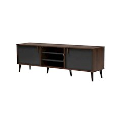 Mid-Century Modern Brown and Dark Grey TV Stand with Particle Board Finish