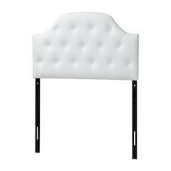 White Faux Leather Twin Headboard with Button-Tufted Detail and Scalloped Design