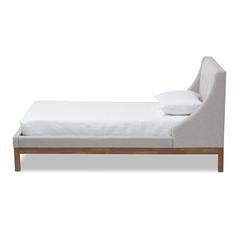 Louvain Modern and Contemporary Greyish Beige Fabric Upholstered Walnut-Finished Twin Sized Platform Bed