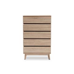 Miren Mid-Century Modern Light Oak and Dark Grey 5-Drawer Chest