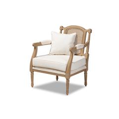 Baxton Studio Clemence French Provincial Ivory Fabric Upholstered Whitewashed Wood Armchair