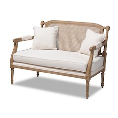 Baxton Studio Clemence French Provincial Ivory Fabric Upholstered Whitewashed Wood Armchair