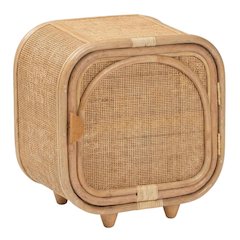 Bohemian Rattan and Mahogany Nightstand with Elegant Finish