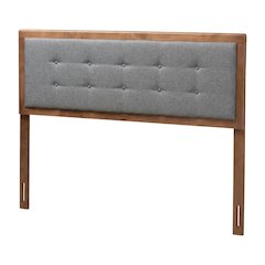 Dark Grey Fabric Upholstered Headboard with Button Tufting Rubberwood Frame