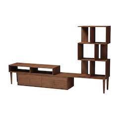 Modern TV Stand with Black Finish, Spacious Storage and Open Shelves