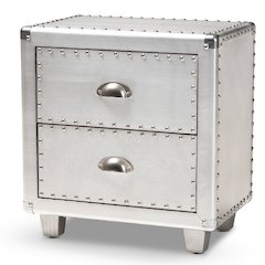 Davet French Industrial Silver Metal 2-Drawer End Table