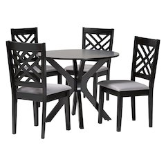 Norah Modern Grey Fabric and Dark Brown Finished Wood 5-Piece Dining Set