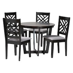 Alena Modern Grey Fabric and Dark Brown Finished Wood 5-Piece Dining Set