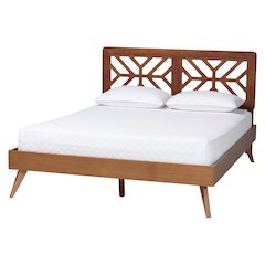 Kirabo Platform Bed - Mid-Century Modern Bed with Cutout Headboard, Queen