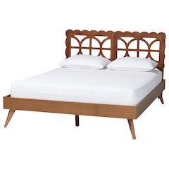 Shukura Platform Bed - Mid-Century Modern Bed with Lasercut Headboard, Queen