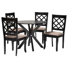 Jana Modern Sand Fabric and Espresso Brown Wood 5-Piece Dining Set