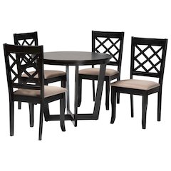 Selby Modern Sand Fabric and Dark Brown Wood 5-Piece Dining Set