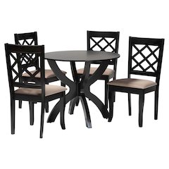 Savina Modern Sand Fabric and Dark Brown Wood 5-Piece Dining Set
