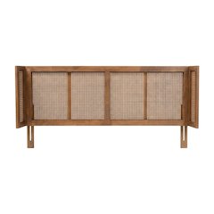 Brown Rubber Wood King Size Headboard with Synthetic Rattan Wrap-Around Design