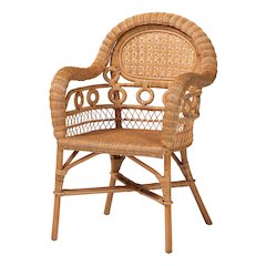 Abigale Natural Rattan Dining Chair - Handwoven Wicker Accent Chair with Arms