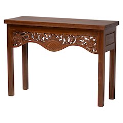 Alannis Mahogany Wood Console Table - Accent Table with Carved Floral Apron for