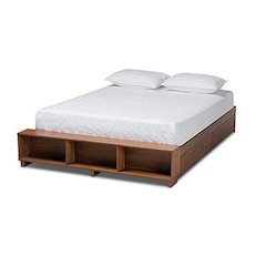 Baxton Studio Arthur Modern Rustic Ash Walnut Brown Finished Wood Queen Size Platform Bed with BuiltIn Shelves