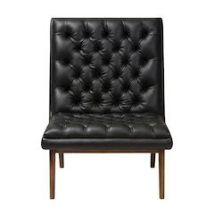Faux Leather Mid-Century Modern Accent Lounge Chair with Walnut Wood Legs, Black