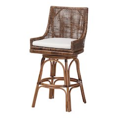 Bella Swivel Rattan Bar Stool w/ Cushion, Coffee Bean