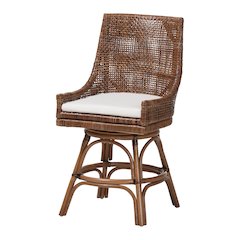 Bella Swivel Rattan Counter Stool w/ Cushion, Coffee Bean