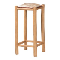 Rivera Genuine Goat Leather Bar Stool - Rustic Boho Seating with Teak Wood