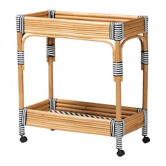 Carmine Natural Rattan Kitchen Cart - 2-Tier Handwoven Wicker Storage Trolley