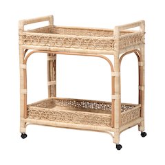 Carole Natural Rattan Kitchen Cart - 2-Tier Handwoven Wicker Storage Trolley