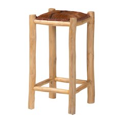 Rivera Genuine Goat Leather Counter Stool - Rustic Boho Seating with Teak Wood