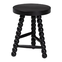 David Acacia Wood Multipurpose Accent Stool - Turned Bobbin Decorative, Black