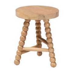 David Acacia Wood Multipurpose Accent Stool - Turned Bobbin, Natural Brown