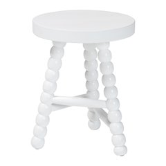 David Acacia Wood Multipurpose Accent Stool - Turned Bobbin Decorative, White