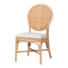 Elmer Natural Rattan Dining Chair - Handwoven Wicker Accent, Natural Brown