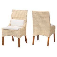 Haybourne Natural Rattan 2-Piece Dining Chair Set - Handwoven Wicker Accent
