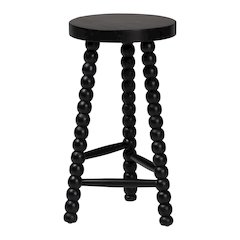 David Acacia Wood Bobbin Counter Stool - Sculptural Backless Accent, Black