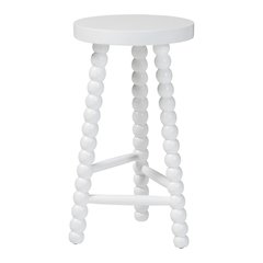 David Acacia Wood Bobbin Counter Stool - Sculptural Backless Accent, White